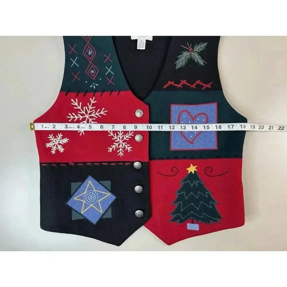 Talbots VTG Christmas Vest Vintage Size S Wool Blend Holiday Embroidery Teacher - Picture 3 of 8